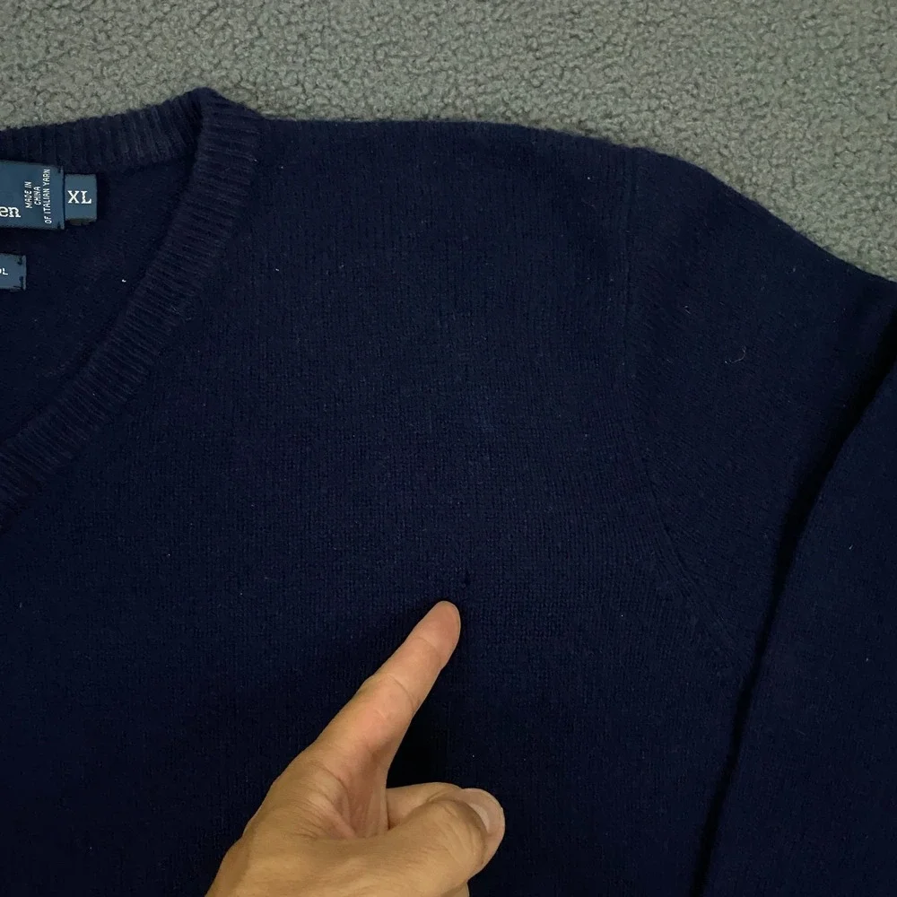 Vintage Polo Ralph Lauren Sweater Mens XL Blue Lambswool V-Neck Pullover Pony